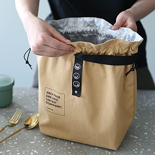 Canvas Drawstring Lunch Bag Insulated Lunch Bento Tote Bag Reusable Lunch Bag with Handle and Drawstring Closure for Women Work Picnic or Travel (COLOR1)