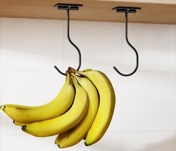 2-Pack Self Adhesive Metal Banana Hanger Hook, Under Cabinet Hook For Kitchen Items, Foldable Banana Hook With Magnets