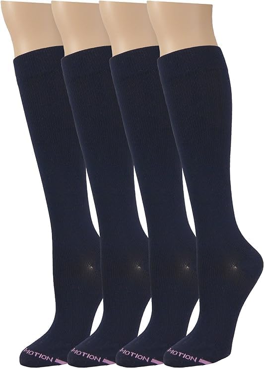 Dr. Motion Compression Knee High Socks for Women - 4 Pairs Pack