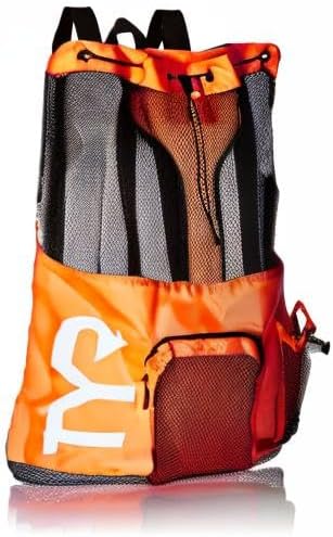 TYR Big Mesh Mummy Backpack for Swim, Gym and Workout Gear, Black, 40-Liter Capacity