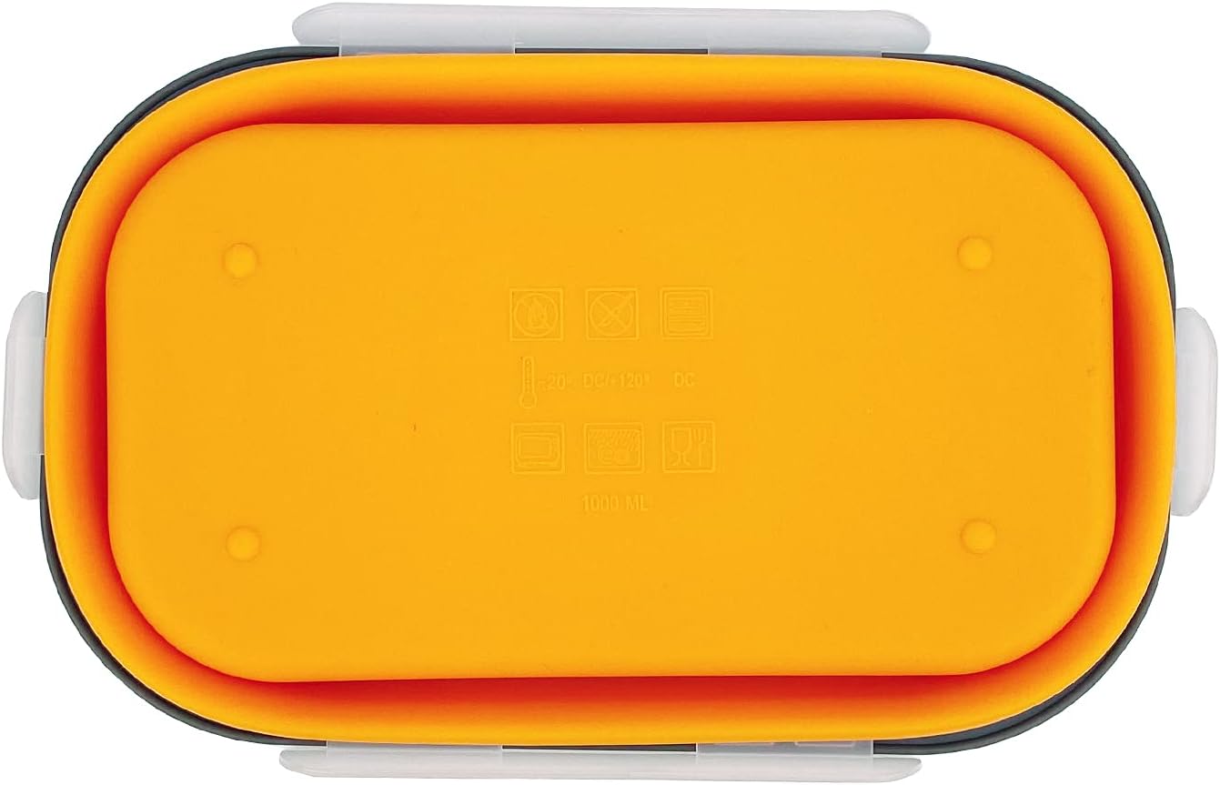 Silicone Lunch Container Bento Box, Collapsible Food Storage Containers with Airtight Lids and 2in1 Fork, Reusable Food Containers for Travel,Camping and RV, Food Grade 1000ml Microwave Container