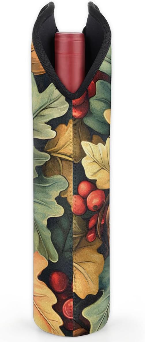 Neoprene Wine Tote, Bottle Carrier Gag Insulating Neoprene Thicker, Insulated Wine Bag for Travel Holds Two Bottles, Bottle Carrier Bags Protect the Bottles, Pinecones