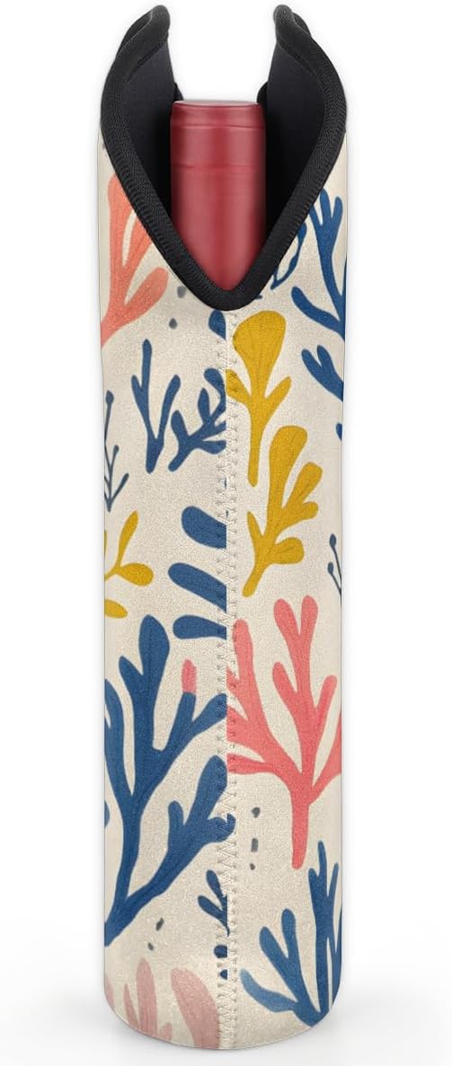 Neoprene Wine Tote, Bottle Carrier Gag Insulating Neoprene Thicker, Insulated Wine Bag for Travel Holds Two Bottles, Bottle Carrier Bags Protect the Bottles, Colorful Coral