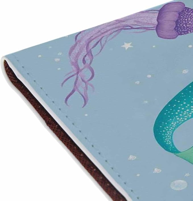 Mermaid Passport Holder for Travel Jellyfish Bubble PU Leather Passport Cover Wallet Cute Passport Card Holder for Women and Men