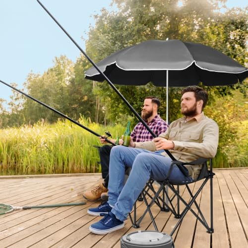 Camping Chairs, Folding Double Chair with Removable Umbrella, Cup Holders, Cooler Bag, Side Pocket & Carry Bag, for Beach, Outdoor, Sports, Concerts, Travel, Picnic