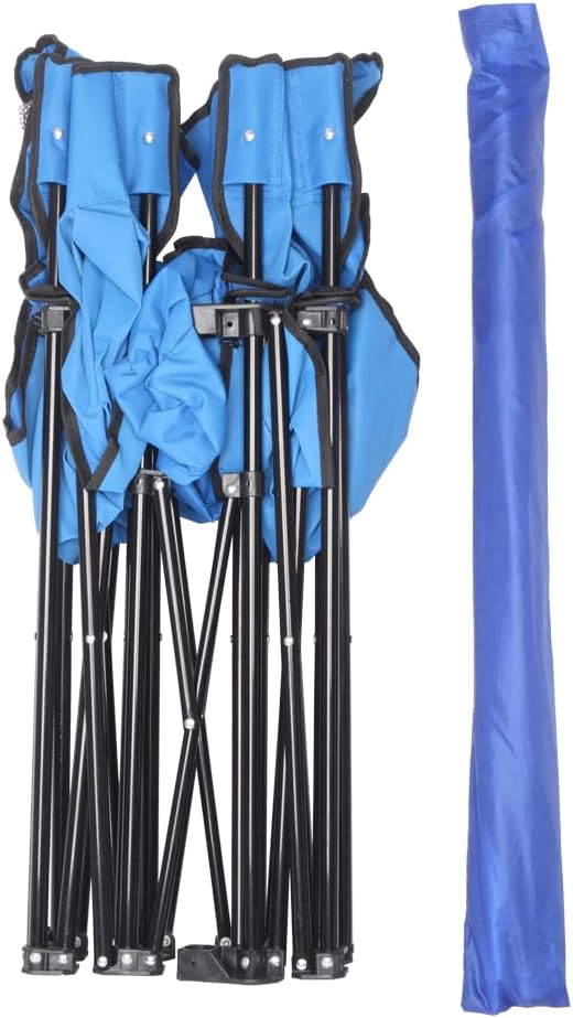 Double Folding Camping Chair W/Umbrella Fold Up Table Beverage Holder Carrying Bag Cooler for Patio Pool Park Outdoor Beach, Picnic, Portable (Blue)