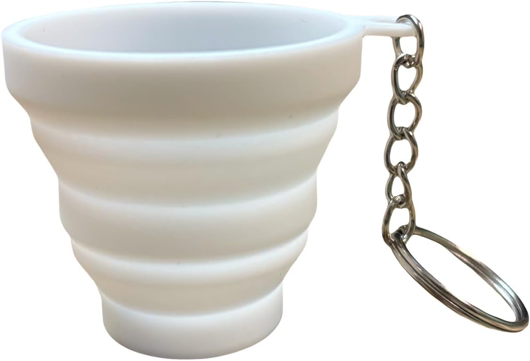 Pocket sized silicone Shot Glass with Keychain, Collapsible Silicone Reusable travel cup, Cool novelty gift (white)