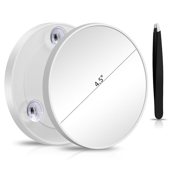 Magnifying Mirror 40X with Suction Cups, 4.5inch Travel 40X Magnified Round Makeup Mirror with High Magnification, Make up Mirror with Tweezers Sets, Ultra Thin of 0.38inch, Lightweight of 0.165lb
