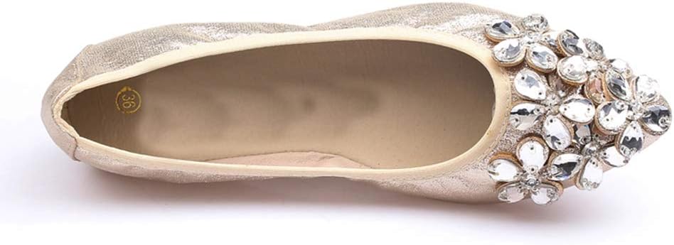 Lauthen.S Women Foldable Ballet Flats, Pointed Toe Wedding Rhinestone Slip on Flat Shoes