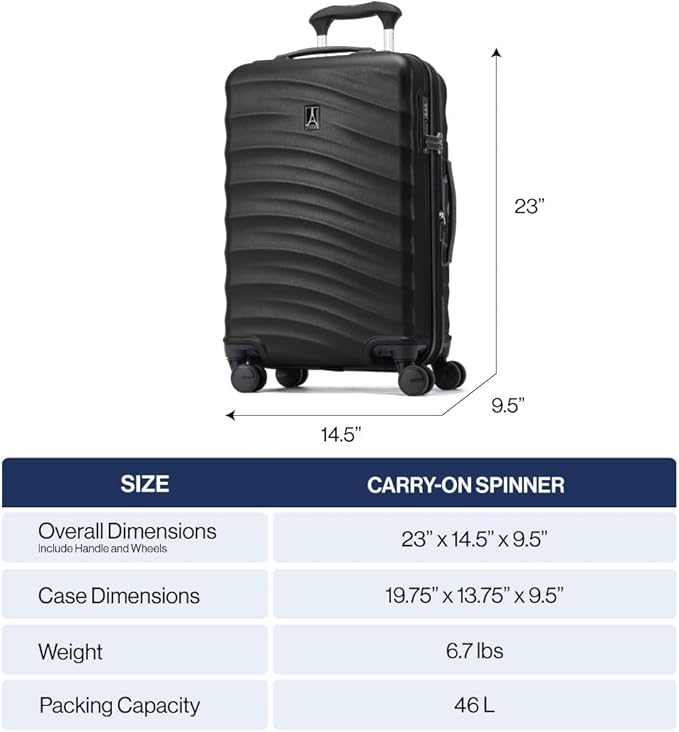 Travelpro Maxlite Air V2 Hardside Expandable Carry on Luggage, 8 Spinner Wheels, Lightweight Hard Shell Suitcase, TSA lock, Black, Carry On 20-Inch