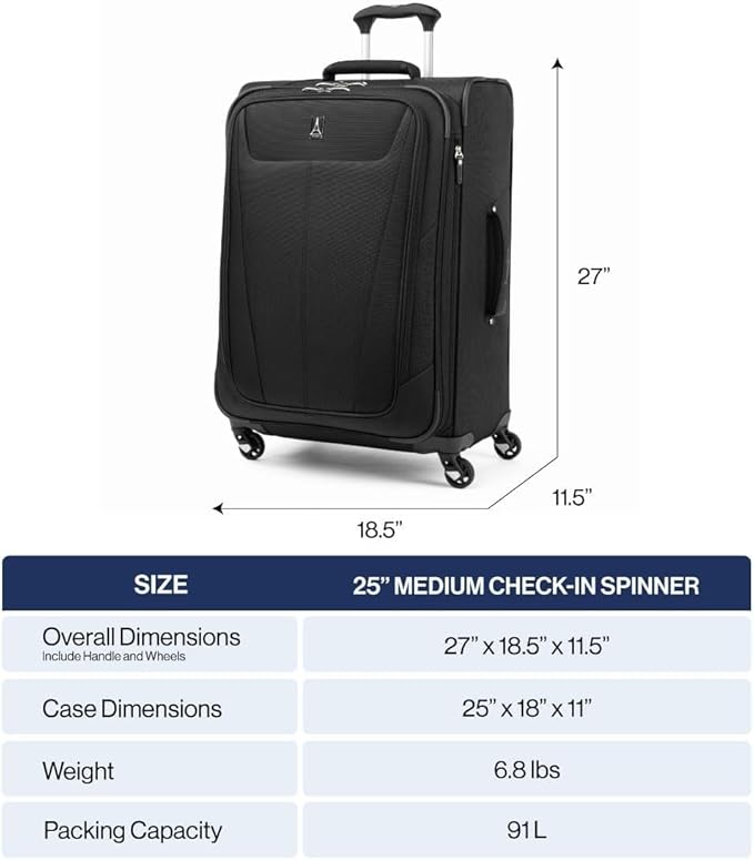 Travelpro Maxlite 5 Softside Expandable Luggage with 4 Spinner Wheels, Lightweight Suitcase, Men and Women, Slate Green, Checked-Medium 25-Inch