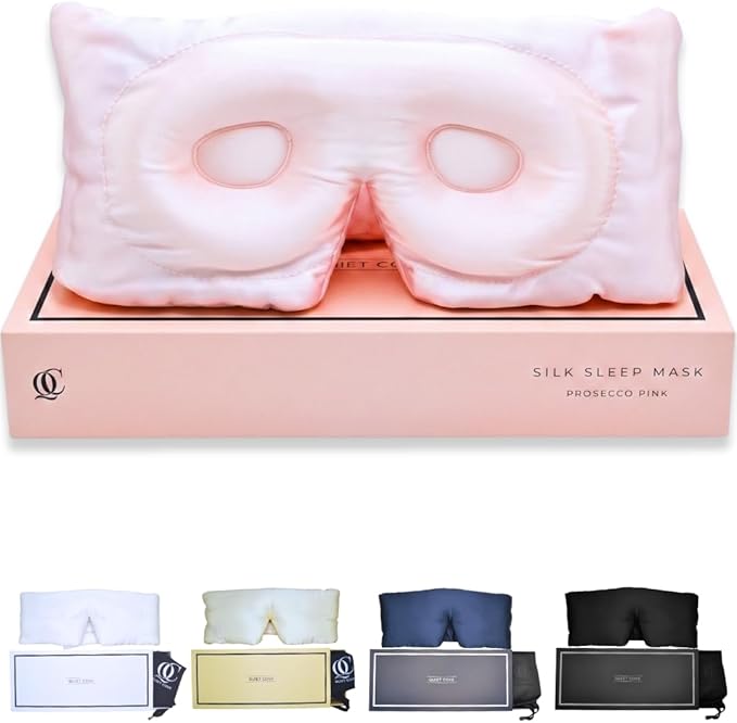 QUIET COVE Plush 3D Contoured Silk Sleep Mask - Total Blackout, 100% Silk 22 Momme, Foam Eye Cups Do Not Crush Eyelashes, Luxe Cloud Filling for Side Sleeping Comfort (Prosecco Pink) - Luxury Gift Box