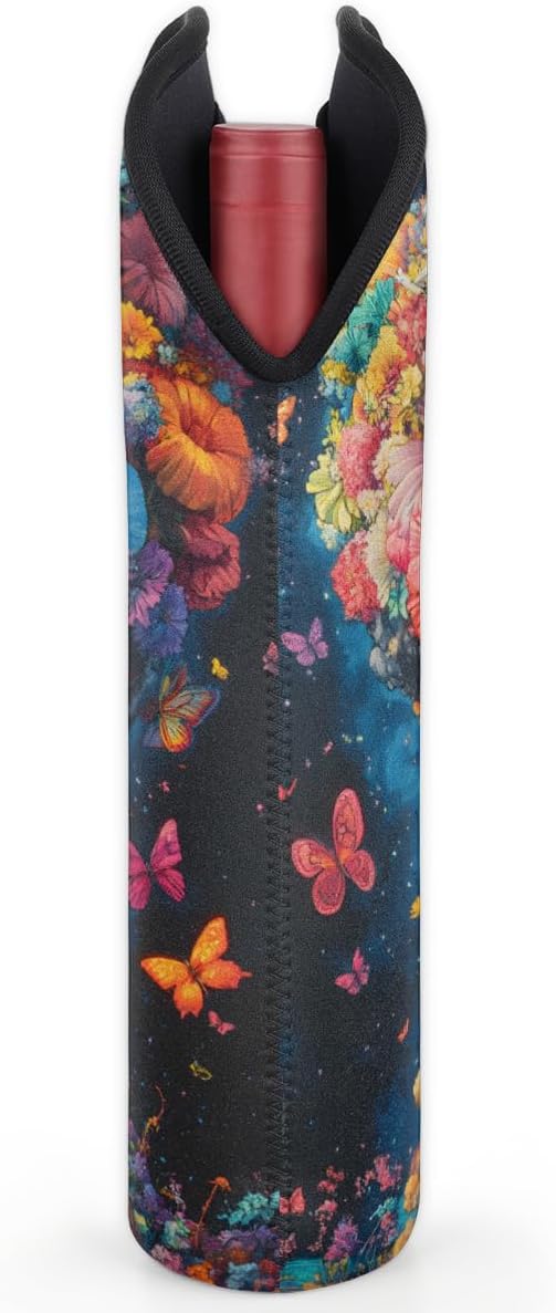 Neoprene Wine Tote, Bottle Carrier Gag Insulating Neoprene Thicker, Insulated Wine Bag for Travel Holds Two Bottles, Bottle Carrier Bags Protect the Bottles, Mushroom Flower