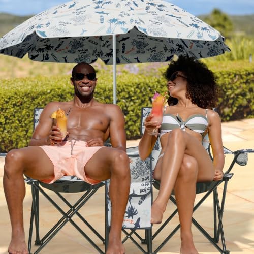 Camping Chairs, Folding Double Chair with Removable Umbrella, Cup Holders, Cooler Bag, Side Pocket & Carry Bag, for Beach, Outdoor, Sports, Concerts, Travel, Picnic