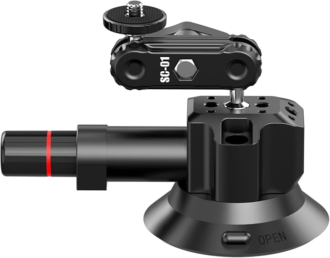 UURig SC-01 Suction Mount 3" for Vlogging Action Camera Car w Smartphone Clamp Compatible with DJI OSMO Pocket 3/OSMO 360/Insta 360 x5/Xtra/iPhone 17 16 15 14Pro Max, 1/4" Magic Arm Windshield Window