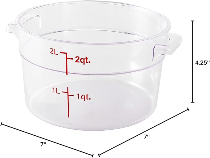 Restaurantware Met Lux 2 Quart Food Storage Containers 10 Round Commercial Storage Containers - Lids Sold Separately With Volume Markers Clear Plastic Food Prep Buckets Space-Saving Storage