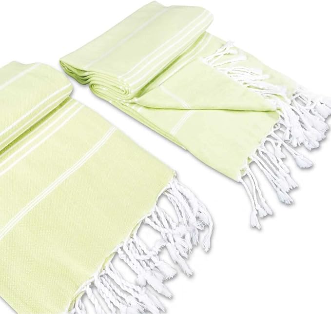 Hencely Turkish Beach Towel 37x68 Oversized, Sand-Free, Quick-Dry, Lightweight - Travel Essential for Pool & Bath - Striped 100% Cotton Bathroom Towels Accessories Gift (Pistachio)