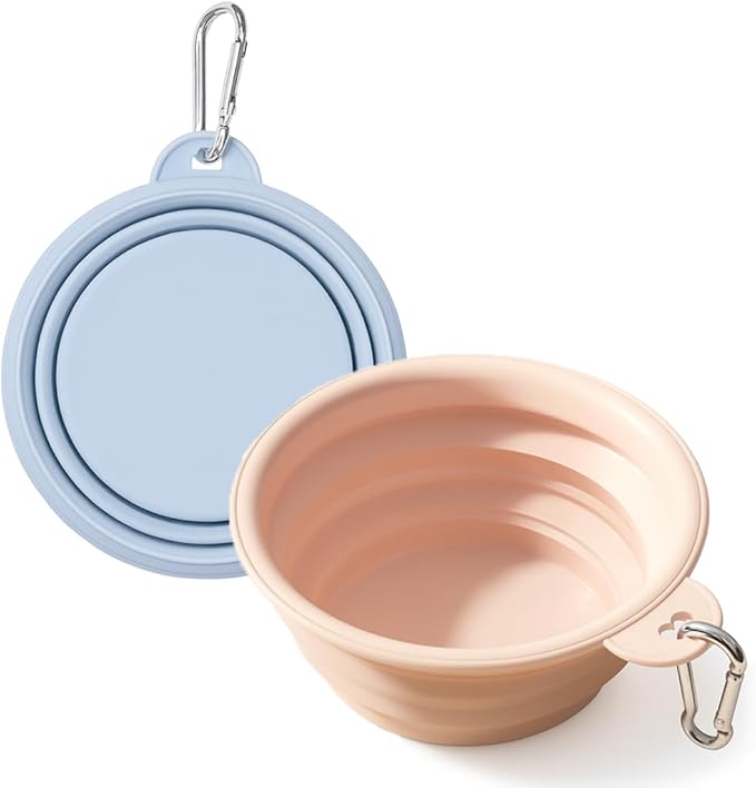 Silicone Travel Collapsible Dog Bowls: 2 Pack Large Size 34oz/1000ml Portable Foldable Bowl, Dog Travel Water Bowl for Cat & Dog, Pet Feeding Cup Dish for Traveling Walking Hiking