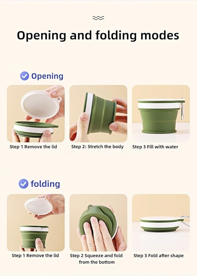 Collapsible silicone camping water cup green capacity Aluminum alloy hiking buckle 170ml
