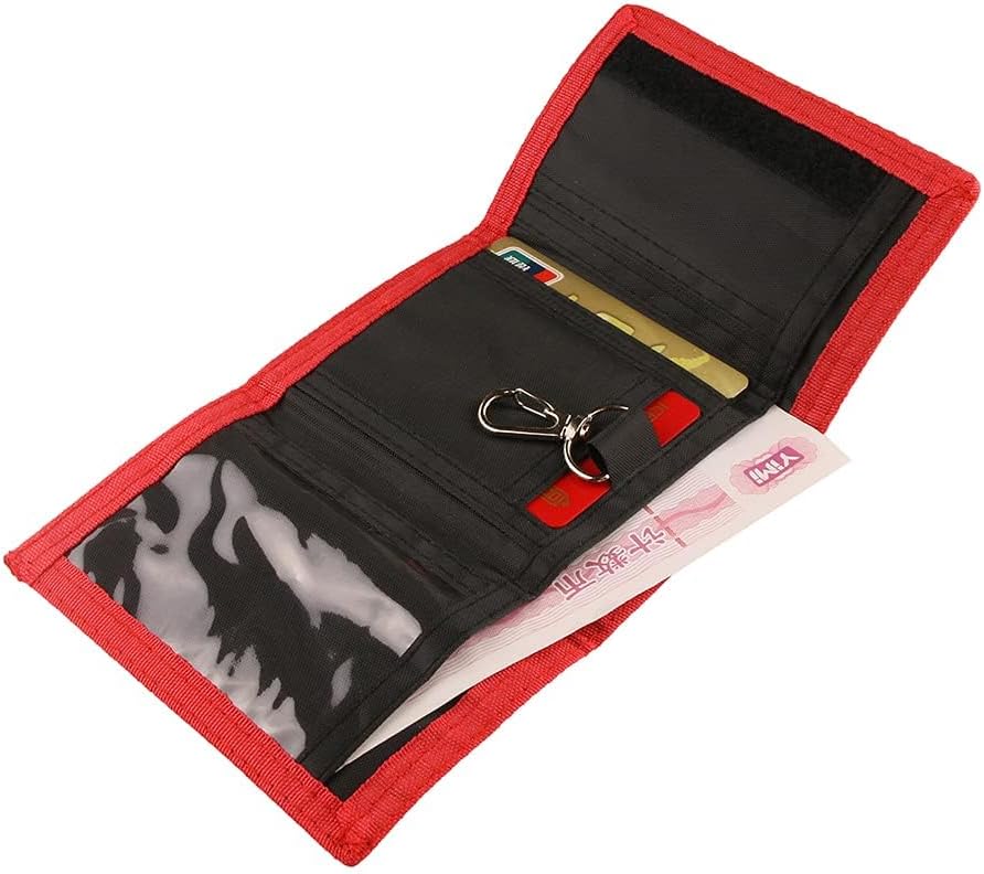 NEICY RFID Blocking Canvas Wallet for Men and Women - Camo Trifold Outdoor Sports Wallets with Magic Sticker for Teen Kids (Red)