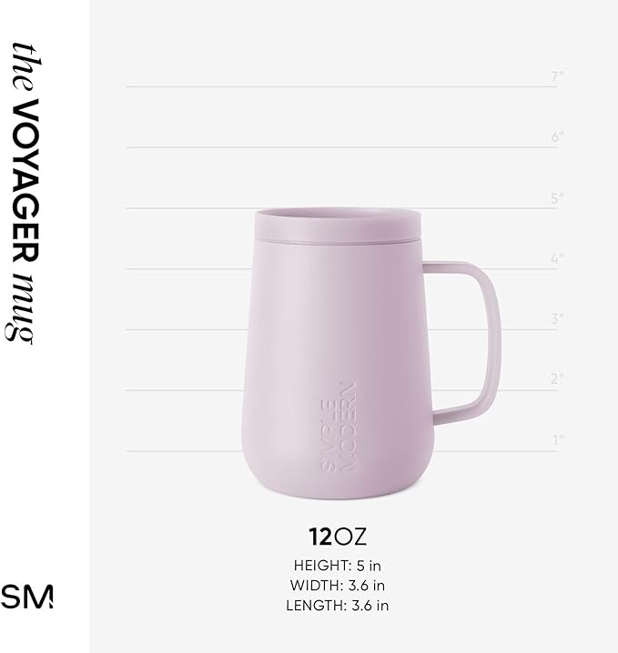 Simple Modern Voyager Signature Mug | Travel Coffee Tumbler with 360° Lid and Handle | Ceramic-Lined Insulated Stainless Steel Iced Cold Brew Cup | 12oz, Lavender Mist