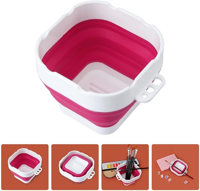 Collapsible Silicone Brush Washer - Portable Foldable Water Cup & Basin for Watercolor, Acrylic, Oil Painting | Artist Brush Cleaner and Holder | Red