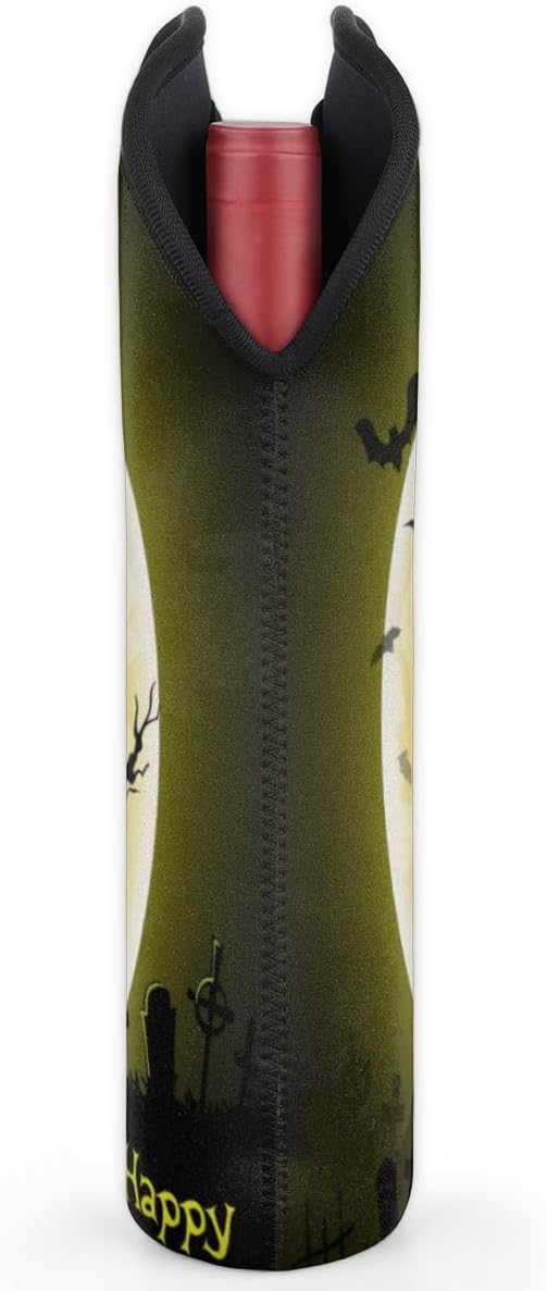 Vintage Sea Turtle 2 Bottle Wine Carrier Tote Bag Insulated Wine Bottles Neoprene Bag with Secure Carry Handle Portable Wine Cooler Bag for Travel Picnic Beach (Halloween Moon Owl)