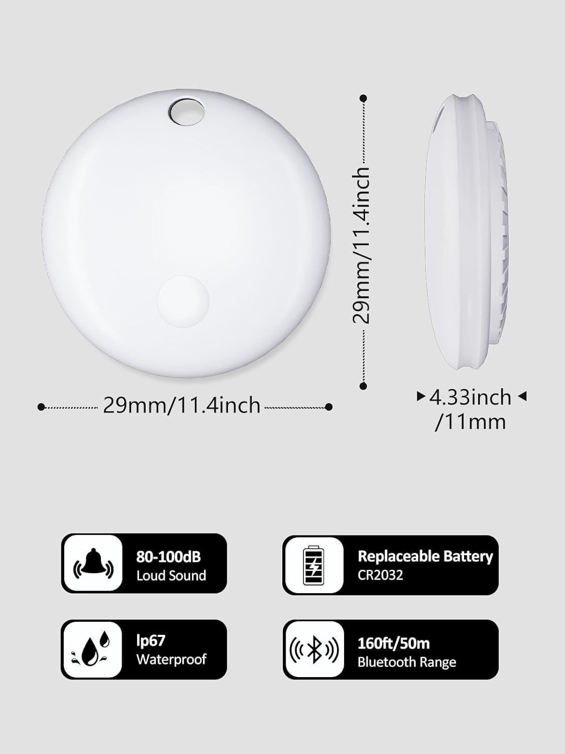 Tracker Tags, Item Finder Work with Apple Find My (iOS Only), Tracking Device Locator Smart Tag for Luggage, Keys, Wallet, Bike, Pets, Bags (White, 2 Pack)