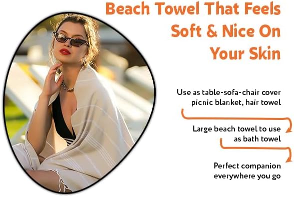 HAVLULAND Turkish Beach Towels Pack 4 – Oversized, Quick-Dry & Sand-Free | Lightweight, Absorbent Bath Towels for Travel, Pool, Vacation & Beach Blanket | 40” x 72” Bulk Set – Blue