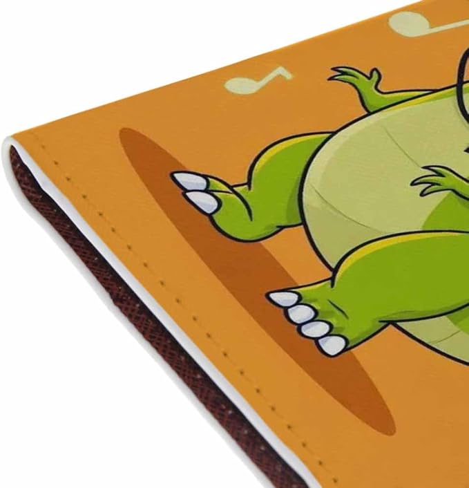 Dinosaur Passport Holder for Travel Musical Dinosaur with Headphones PU Leather Passport Cover Wallet Cute Passport Card Holder for Women and Men