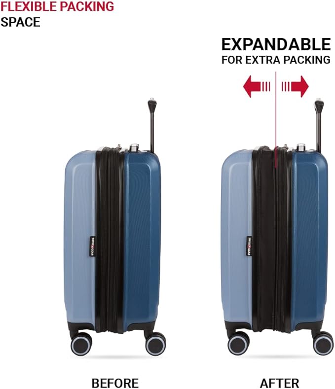 SwissGear Duet Expandable Luggage, Hard Shell Carry-On Luggage with Spinner Wheels