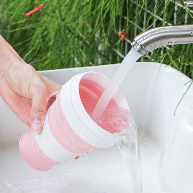Collapsible Camping Cup with Straw Silicone Folding Coffee Cup Sport Bottle Portable Travel Outdoor Car 16oz 20oz (Pink-600ml)