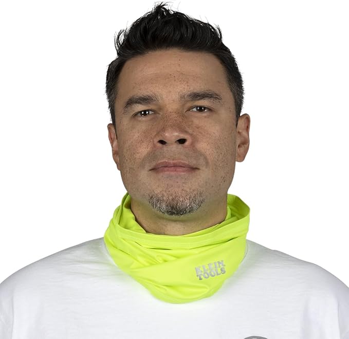 KLEIN TOOLS 60465 Cooling Band for Neck and Face with Evaporative Performance Knit Fabric, Cools Instantly When Wet, UPF 50 Protection, Yellow