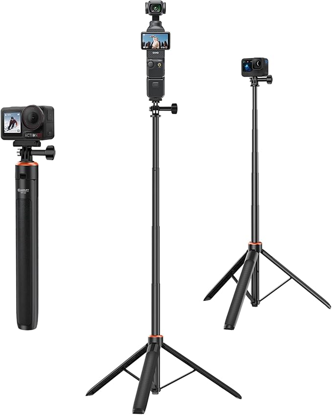 53.5" Action Camera Selfie Stick Tripod for DJI Osmo Pocket 3, GoPro Hero 13/12/11/10/Max2, DJI Action 5 Pro/4, 2-in-1 Extendable Travel Vlog Handle Stand/Accessory for Vlog Video Recording