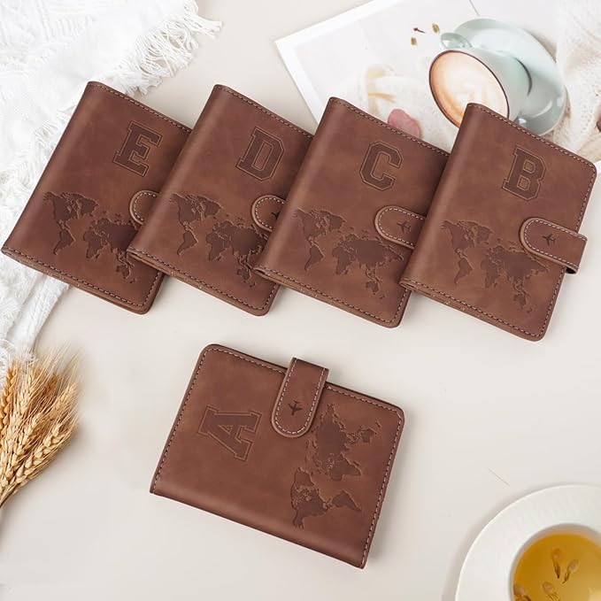 Passport Holder Wallet Cover Personalized Letter A-Z Travel Wallet RFID Blocking Passport Cover Wallet Case for Travel Passport Book Holders for Women and Men, Brown-B