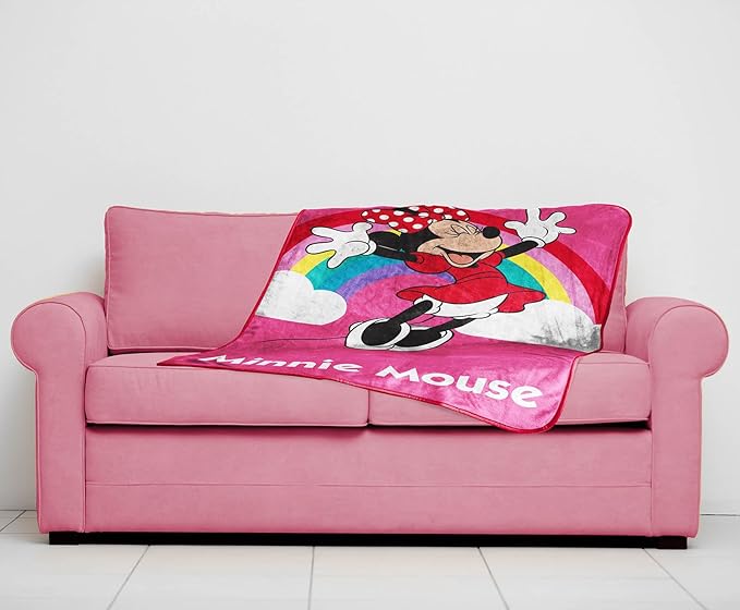 Sunny Side Up Disney Minnie Mouse Plush Travel Throw Blanket - Measures 40 x 50 Inches - Super Soft & Cozy Rainbow Travel Accessories