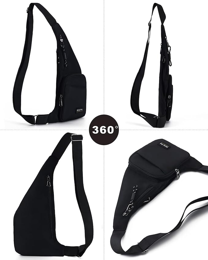 Seoky Rop Sling Bag for Men Women Slim Personal Purse Pocket Small Anti-Thief Crossbody Chest Bag for Travel Hiking Black