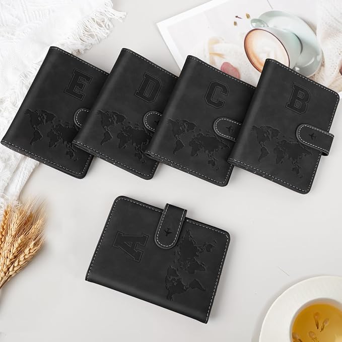 Passport Holder Wallet Cover Personalized Letter A-Z Travel Wallet RFID Blocking Passport Cover Wallet Case for Travel Passport Book Holders for Women and Men, Black-E