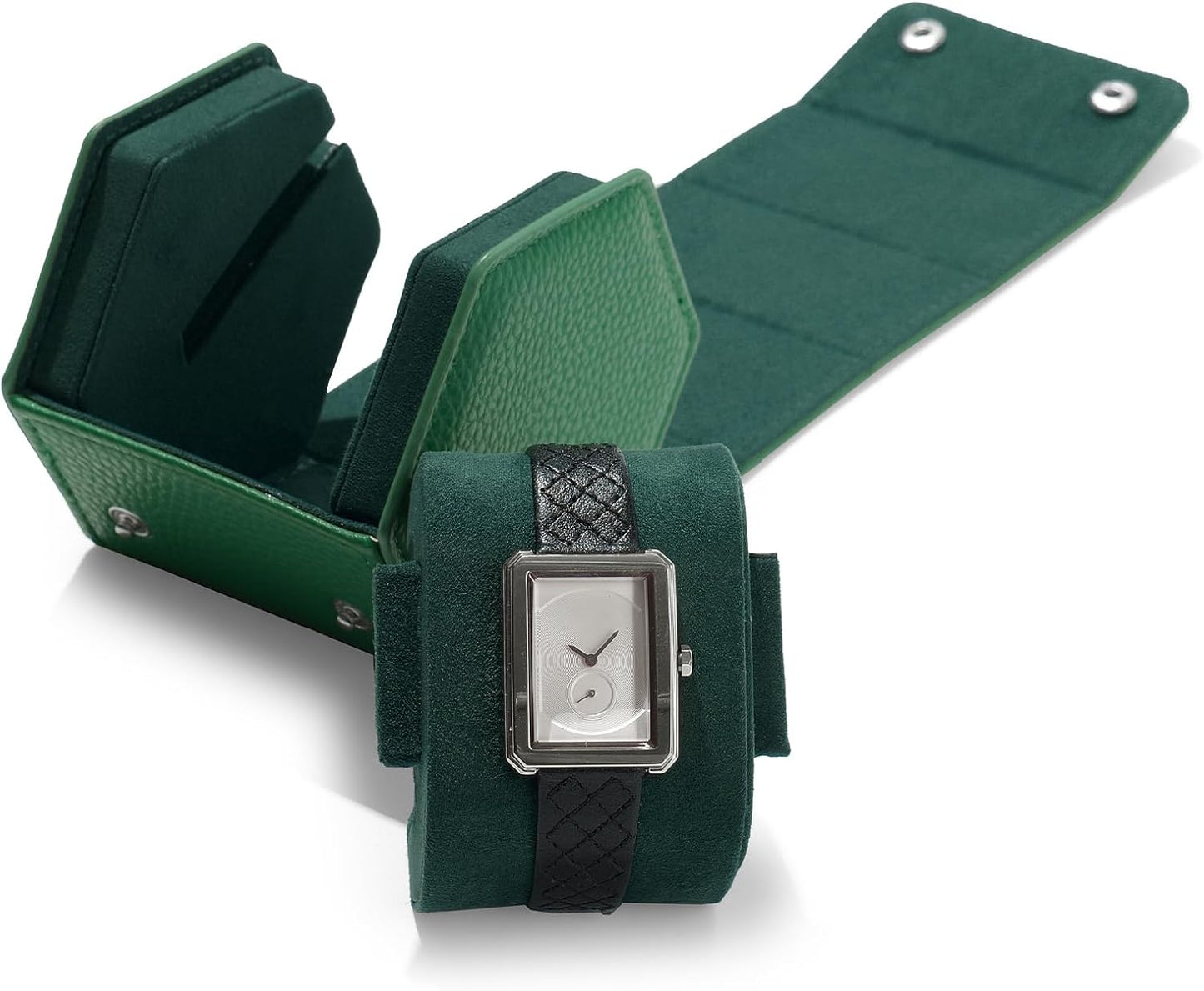 Oirlv Luxury Hexagonal Leather Watch Travel Case Single Watch Box for Men Portable Jewelry Storage Roll Organizer(1-Slot,Green)