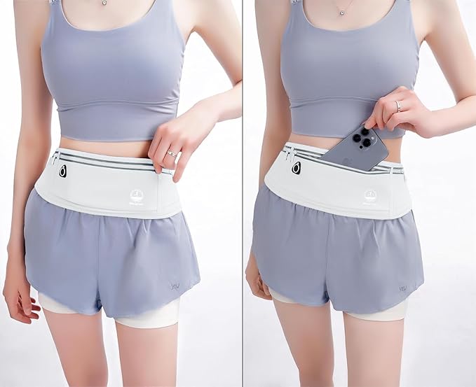 Running Belt Slim Fanny Packs for Women Men, White Waist Pack Bag Phone Holder for Running