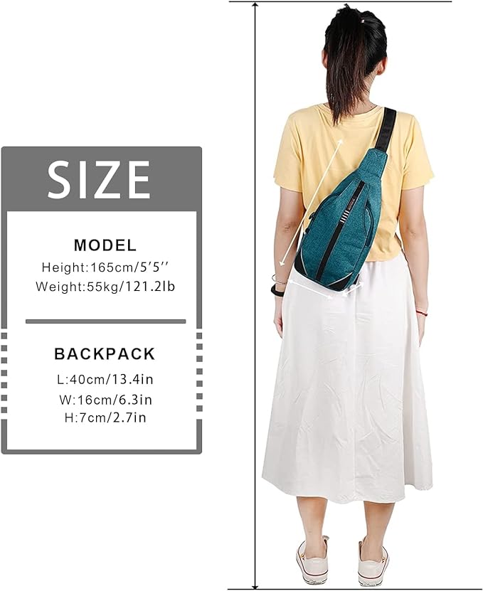 WATERFLY Tiny Crossbody Sling Backpack Anti Theft Backpack for Traveling Chest Shoulder Bag (Teal Blue)