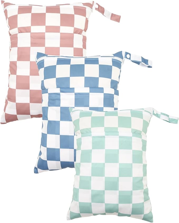 Wet Dry Bag Reusable Waterproof Swimming Bag Travel Beach Pool Yoga Gym Bag for Baby Cloth Diaper Swimsuits Wet Clothes Two Zipper Pockets 3 Pack 3L24