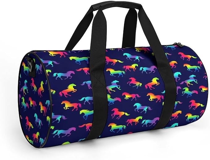 Gym Sports Travel Workout Bag Rainbow Horses Dance Gymnastics Bag Lightweight Carry On Bags Foldable Overnight Bags
