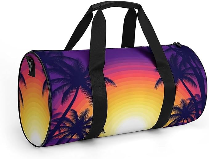 Durable Travel Gym Sports Bag Hawaiian Palm Tree Ocean Theme (2) Workout Lightweight Foldable Overnight Bag Training Workout Bags