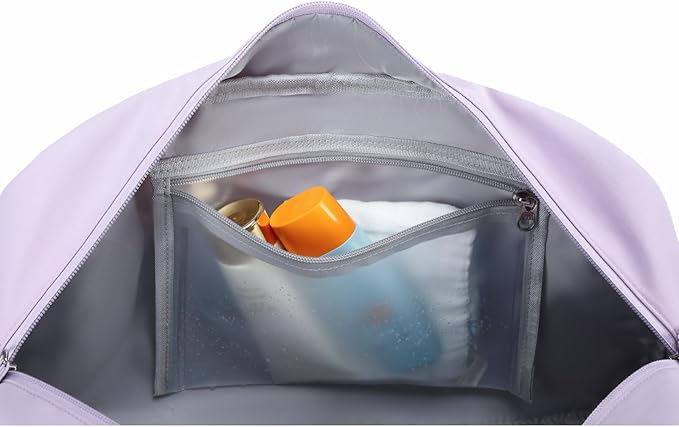 CAMTOP Mini Gym Bag for Women, Small Gym Tote Bag Puffy Quilted Sports Duffel Bag with Wet Compartment and Coin Purse Duffel Bags Dance Yoga Workout Bag for Gifts (Purple, Medium-16")