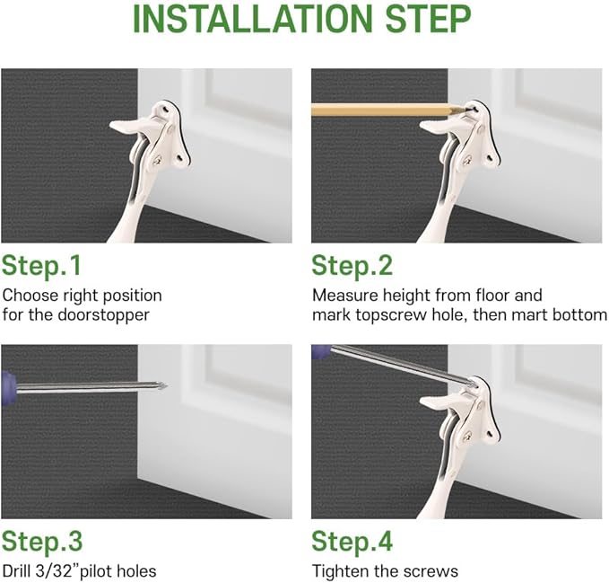 One Touch Kickdown Door Stopper, Door Holder, Heavy Duty Door Stops, Bottom of Door, Height-Adjustable Rubber Tips by HASHI (White 4 inch x 1pack)