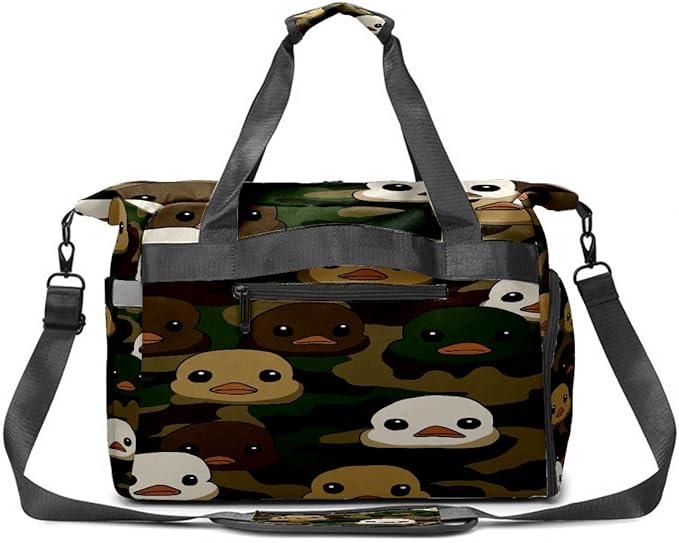 Duck Camouflage Gym Bag for Women & Tennis Bag, Large Sports Duffel Bag Waterproof with Ventilated Shoe Compartment & Front Racket Sleeve, Lightweight Travel Weekender Overnight Bag