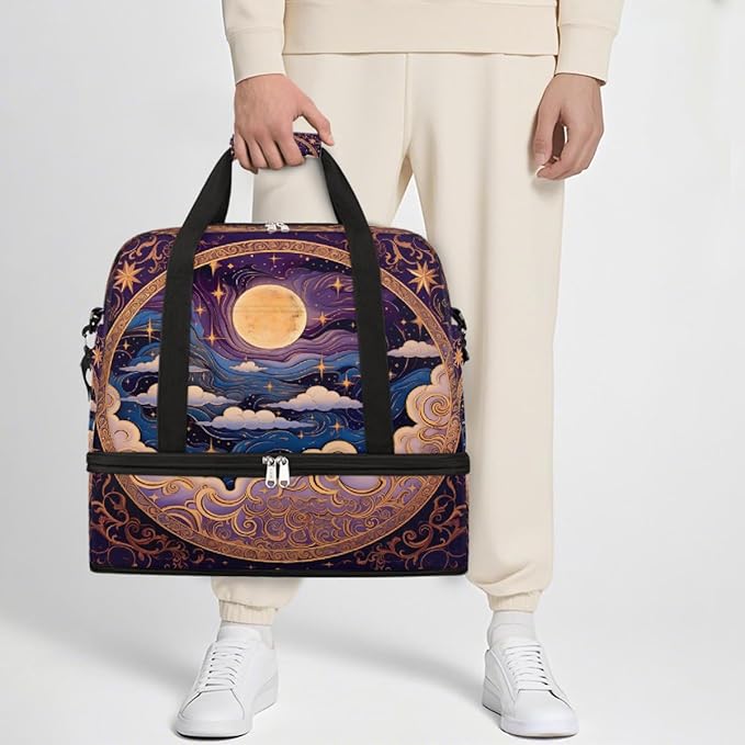 Purple Nebula Galaxy Moon Large Weekender Bag with Shoe Compartment Travel Duffel Bags for Women Carry On Hospital Overnight Bag Foldable Personal Item Travel Bags Tote Gym Sports Airplanes