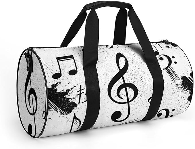 Basketball Football Weekender Bag Dance Sports Gymnastics Bag Lightweight Travel Sports Bags (Black And White Music Notes)