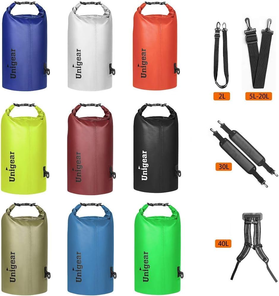 Unigear Dry Bag Waterproof, 2L/5L/10L/20L/30L/40L Floating and Lightweight Bags for Kayaking, Boating, Fishing, Swimming and Camping with Waterproof Phone Case